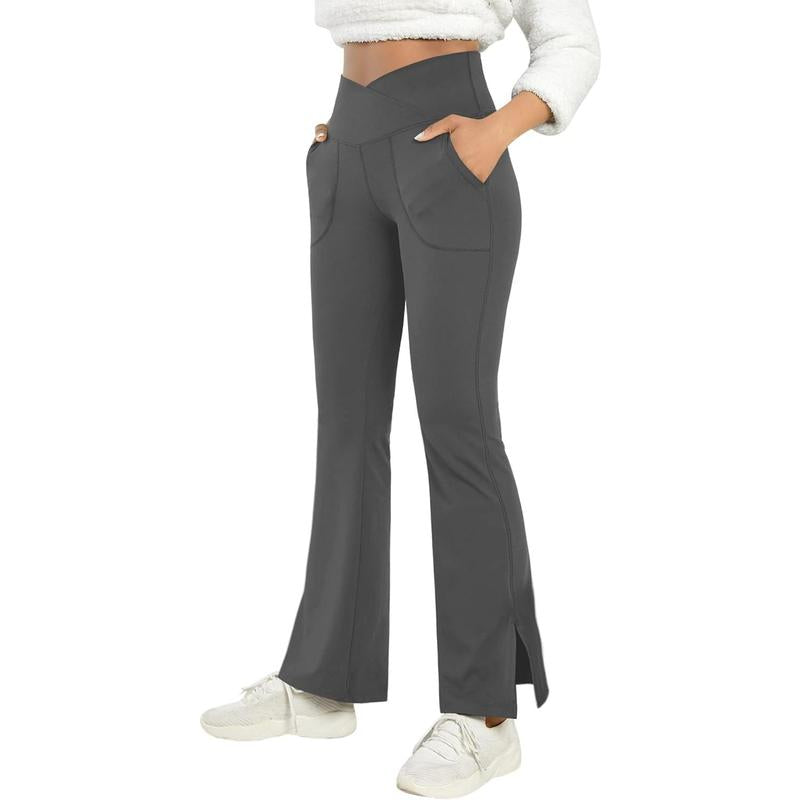 Aurgelmir Women'S Bootcut Yoga Pants Work Pants Crossover Split Hem Full Length Flare Leggings with Pocke Womenswear Bottom