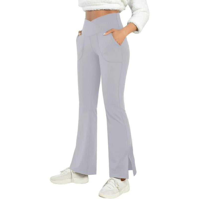 Aurgelmir Women'S Bootcut Yoga Pants Work Pants Crossover Split Hem Full Length Flare Leggings with Pocke Womenswear Bottom