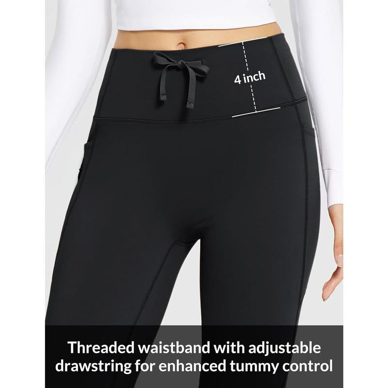 Baleaf Women'S Fleece Lined Pants Winter Thermal Warm Hiking Yoga Pants with Zipper Pockets Bootcut High Waist Flare Leggings Soft Comfortable