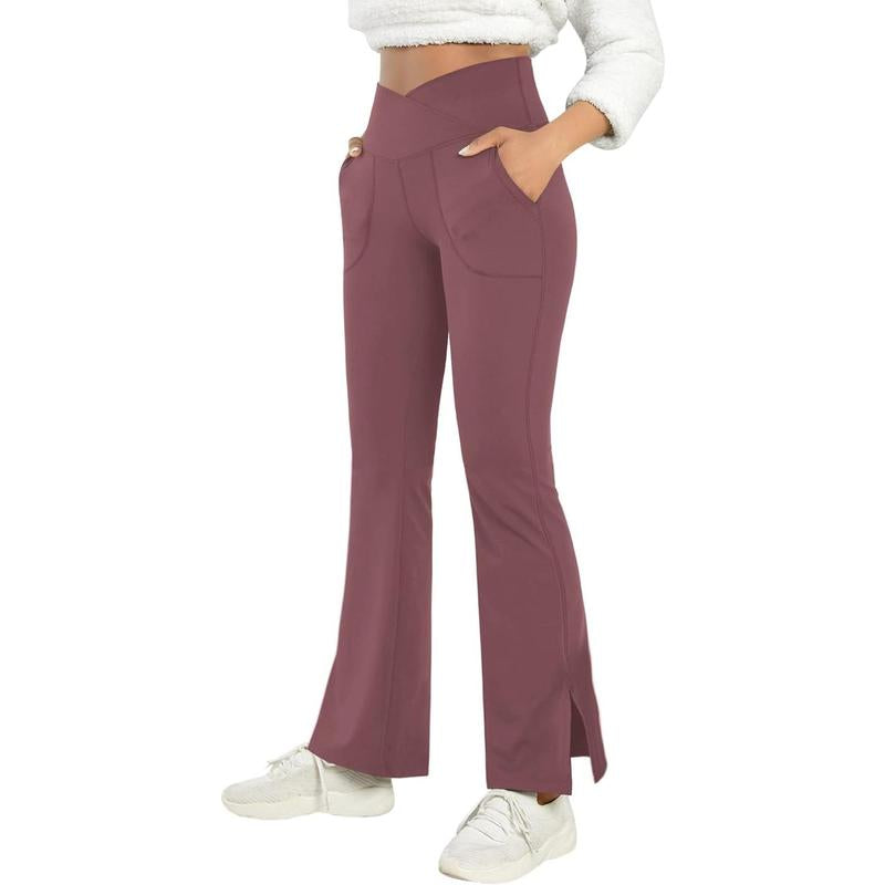Aurgelmir Women'S Bootcut Yoga Pants Work Pants Crossover Split Hem Full Length Flare Leggings with Pocke Womenswear Bottom