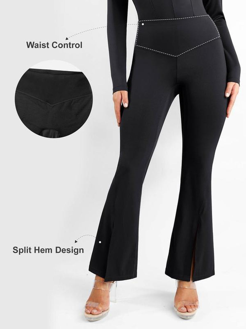 Popilush High-Rise Shapewear Pants with Split Hem Flare