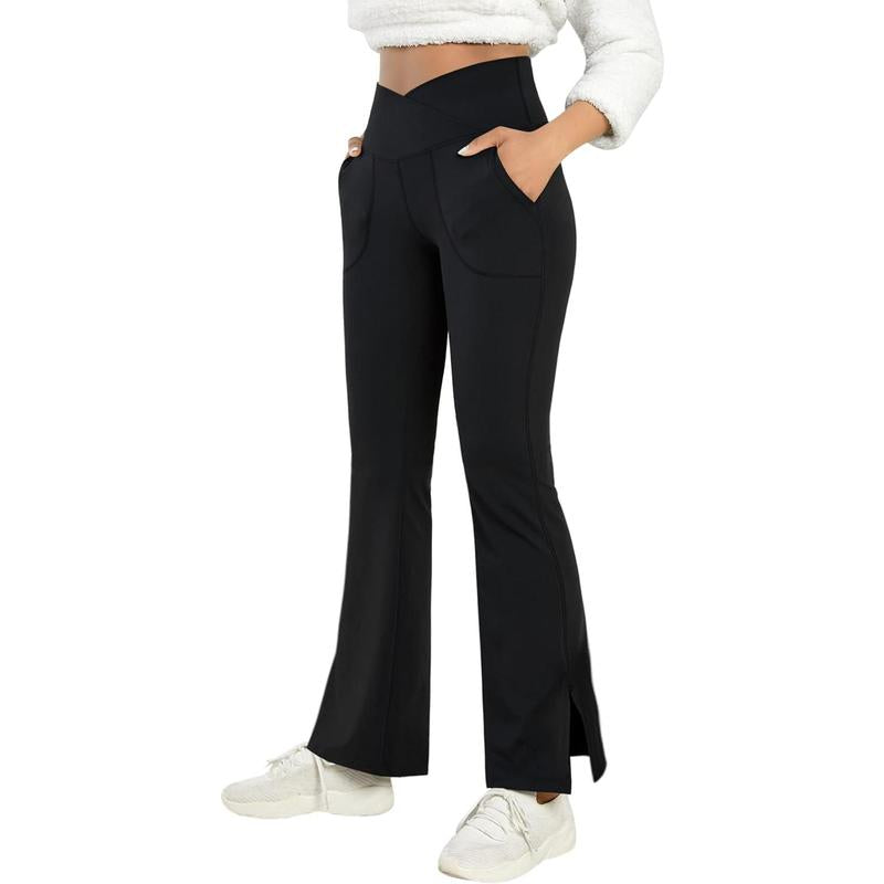 Aurgelmir Women'S Bootcut Yoga Pants Work Pants Crossover Split Hem Full Length Flare Leggings with Pocke Womenswear Bottom
