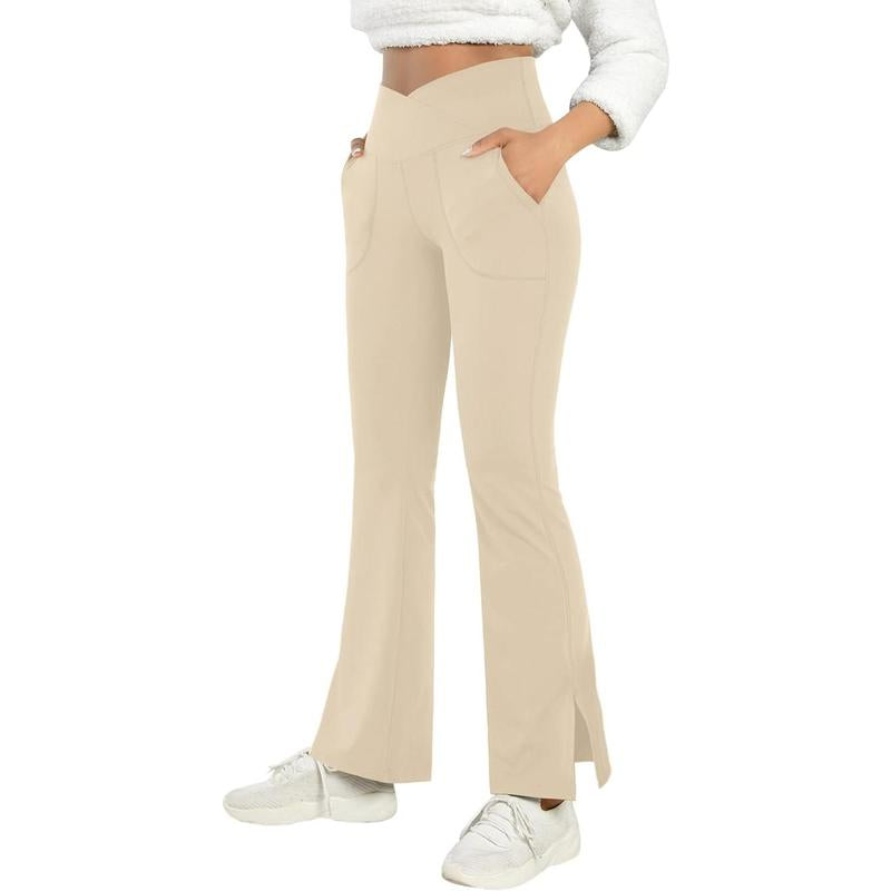 Aurgelmir Women'S Bootcut Yoga Pants Work Pants Crossover Split Hem Full Length Flare Leggings with Pocke Womenswear Bottom