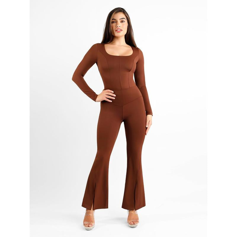 Popilush High-Rise Shapewear Pants with Split Hem Flare