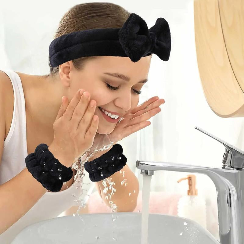 3 Pcs Spa Wristband & Headband, Makeup Headbands, Microfiber 1 Pcs Face Headband & 2 Pcs Absorbent Wristbands, for Washing Face & Skin Care