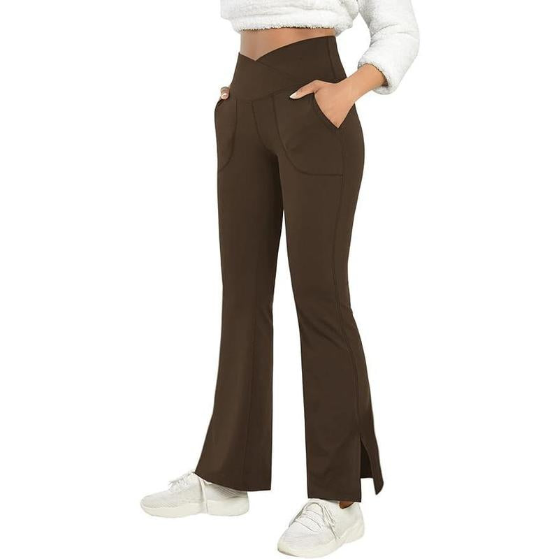 Aurgelmir Women'S Bootcut Yoga Pants Work Pants Crossover Split Hem Full Length Flare Leggings with Pocke Womenswear Bottom