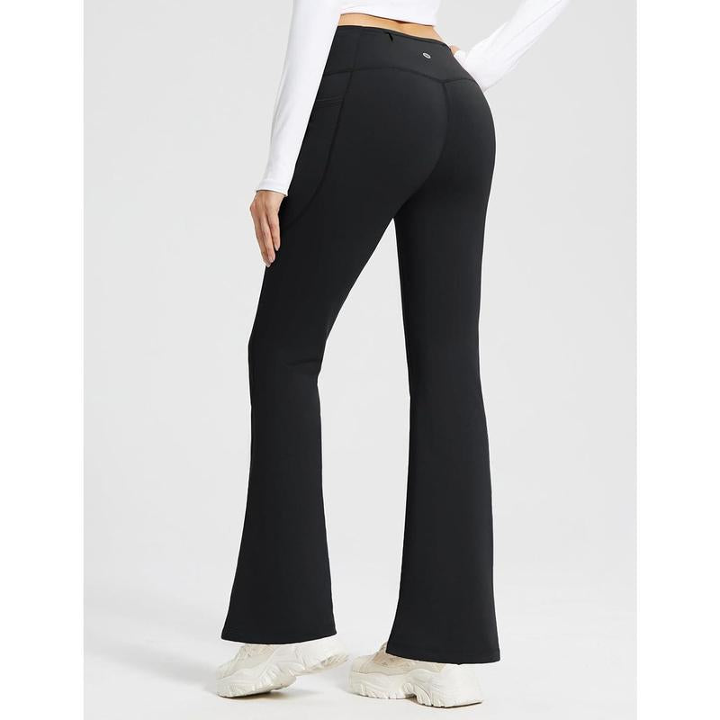 Baleaf Women'S Fleece Lined Pants Winter Thermal Warm Hiking Yoga Pants with Zipper Pockets Bootcut High Waist Flare Leggings Soft Comfortable