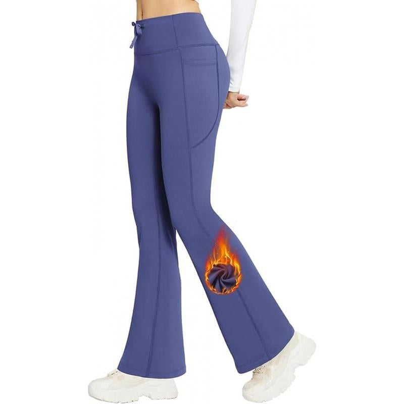 Baleaf Women'S Fleece Lined Pants Winter Thermal Warm Hiking Yoga Pants with Zipper Pockets Bootcut High Waist Flare Leggings Soft Comfortable