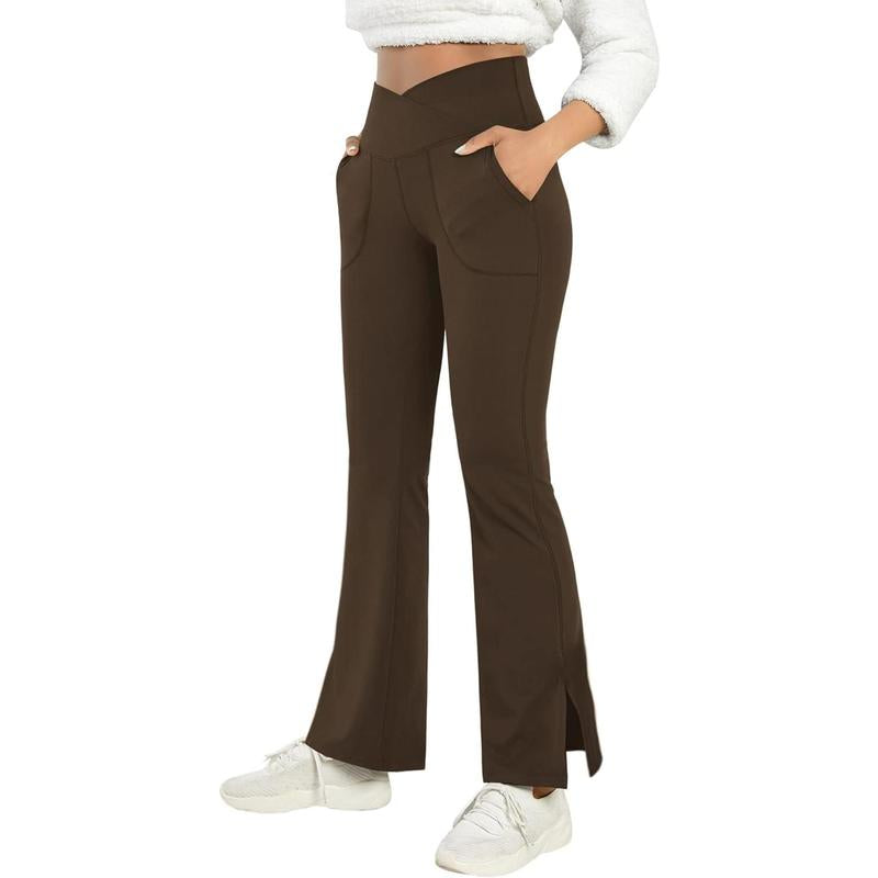 Aurgelmir Women'S Bootcut Yoga Pants Work Pants Crossover Split Hem Full Length Flare Leggings with Pocke Womenswear Bottom