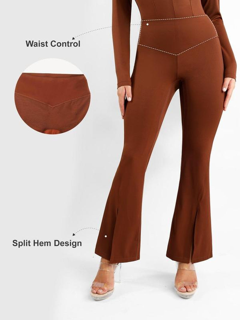 Popilush High-Rise Shapewear Pants with Split Hem Flare