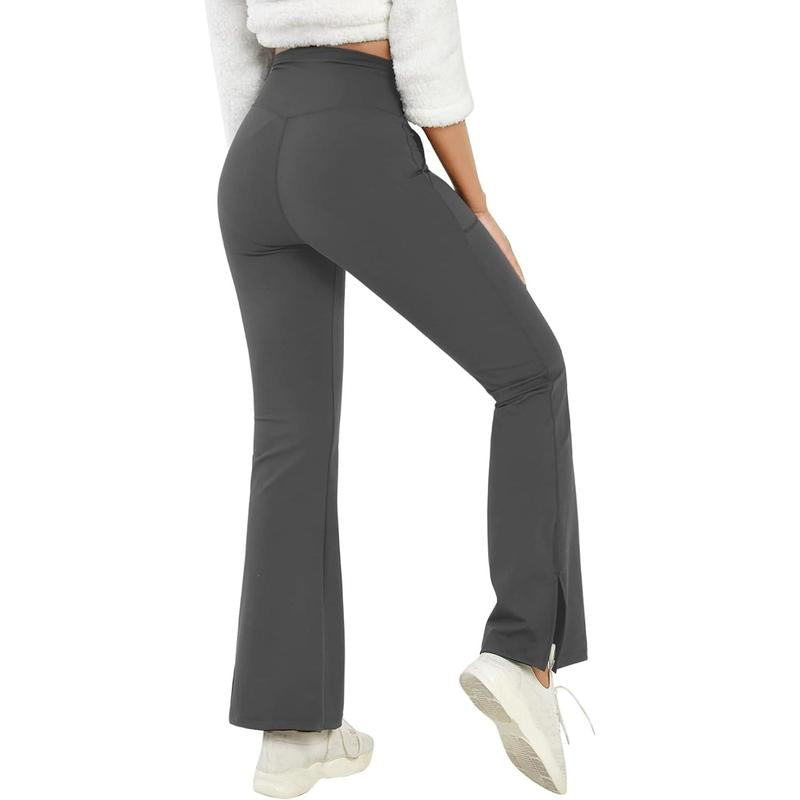 Aurgelmir Women'S Bootcut Yoga Pants Work Pants Crossover Split Hem Full Length Flare Leggings with Pocke Womenswear Bottom