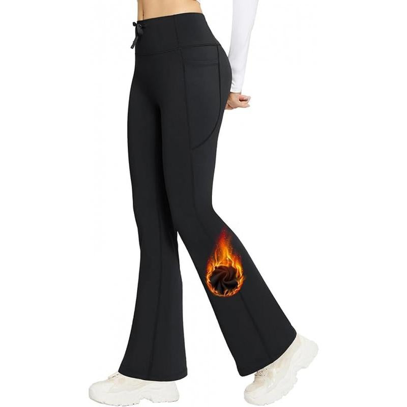 Baleaf Women'S Fleece Lined Pants Winter Thermal Warm Hiking Yoga Pants with Zipper Pockets Bootcut High Waist Flare Leggings Soft Comfortable