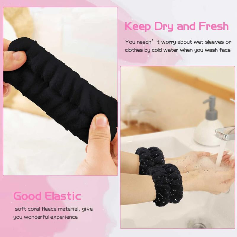 3 Pcs Spa Wristband & Headband, Makeup Headbands, Microfiber 1 Pcs Face Headband & 2 Pcs Absorbent Wristbands, for Washing Face & Skin Care