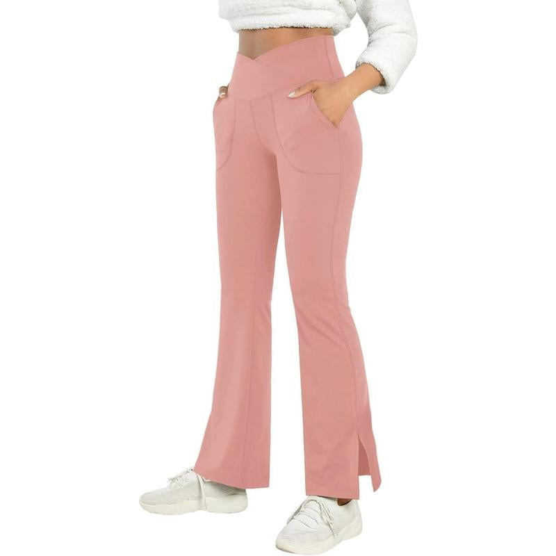 Aurgelmir Women'S Bootcut Yoga Pants Work Pants Crossover Split Hem Full Length Flare Leggings with Pocke Womenswear Bottom