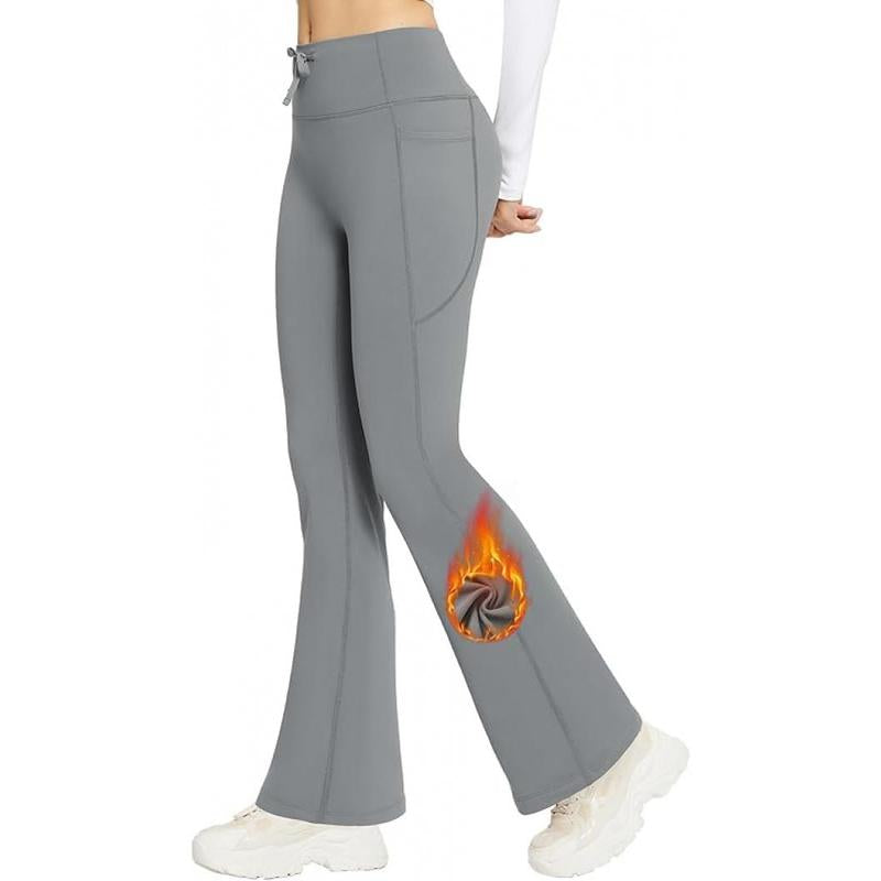 Baleaf Women'S Fleece Lined Pants Winter Thermal Warm Hiking Yoga Pants with Zipper Pockets Bootcut High Waist Flare Leggings Soft Comfortable