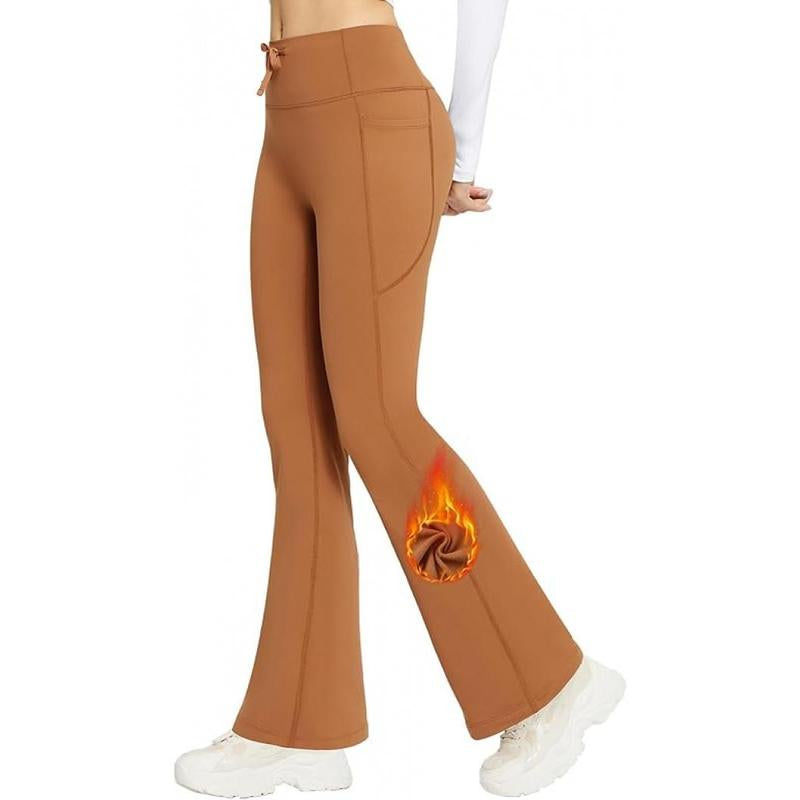 Baleaf Women'S Fleece Lined Pants Winter Thermal Warm Hiking Yoga Pants with Zipper Pockets Bootcut High Waist Flare Leggings Soft Comfortable